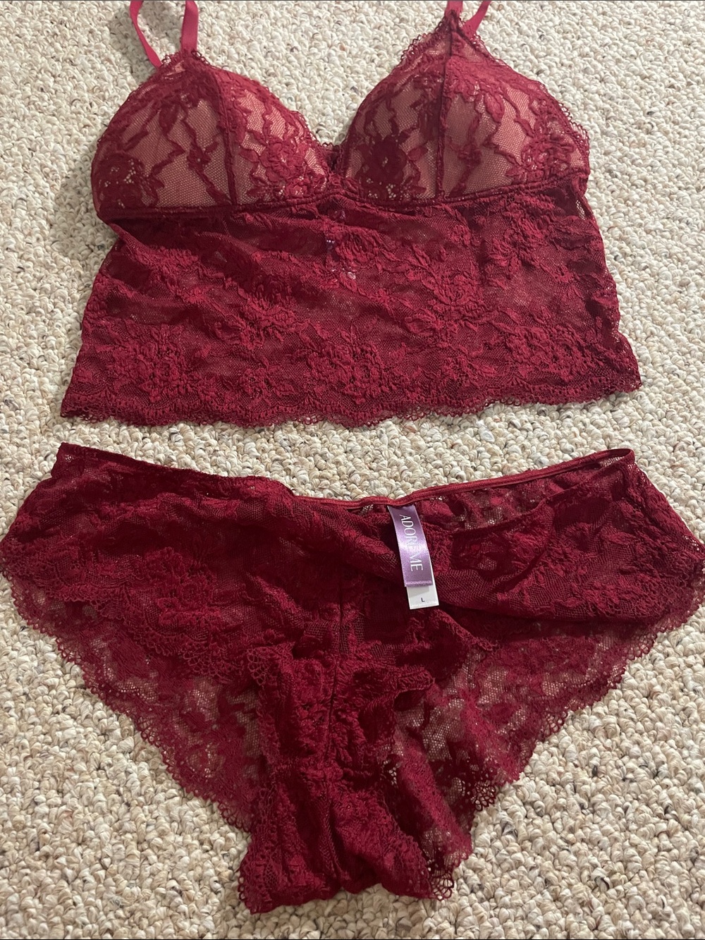 Adore Me Lace Bralette & Brief Set - Burgundy